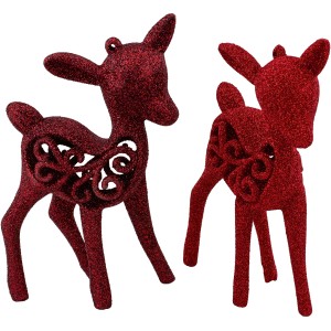 Baumschmuck-Set Rentiere 4-teilig Rot/Burgunder