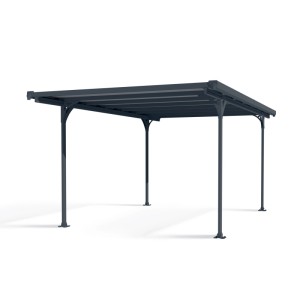 Grauer Canopia Carport Verona 5000 aus Aluminium, 500x297x218 cm, mit Flachdach und vier Säulen.