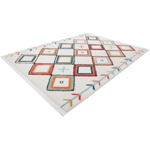 Kayoom Teppich Agadir 210, Multicolor, 160x230 cm, Hochflorteppich mit Rautenmuster.