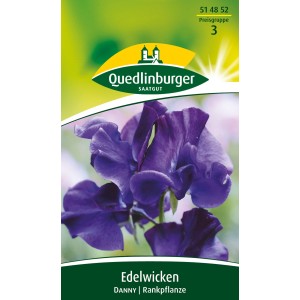 Packung Quedlinburger Edelwicke 'Danny blau', duftende, blaue Kletterpflanze.