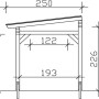 Technische Zeichnung der Skan Holz Terrassenüberdachung Sanremo, Maße: 648 x 250 cm.