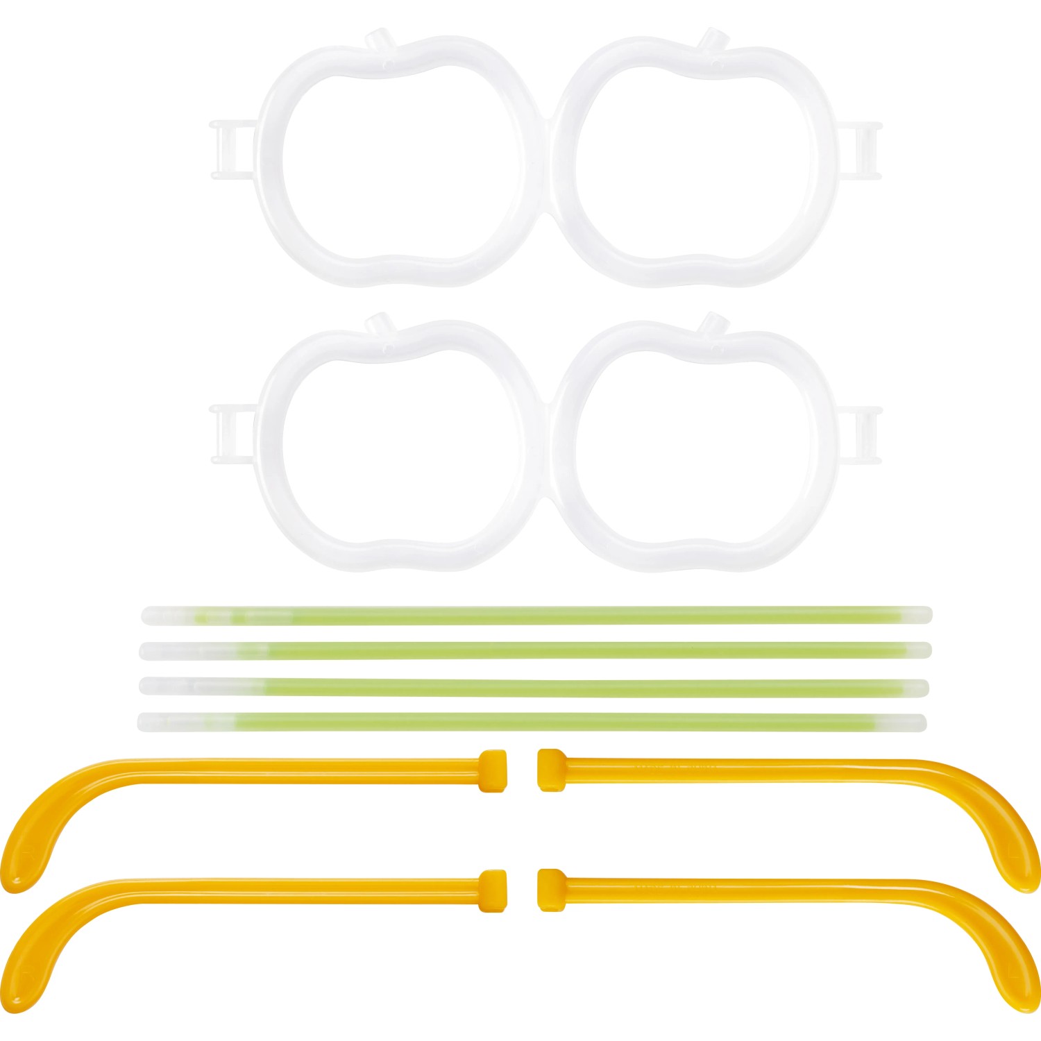 Knicklicht-Brille Apfel, 2er-Set, grün. Party-Spaß mit leuchtenden Brillen im Apfeldesign.