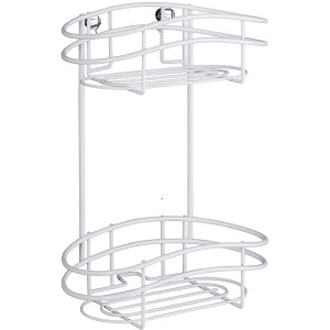 Wenko Wandregal Classic Plus mit 2 Etagen, weißes Badregal aus Metall mit Rostschutz.