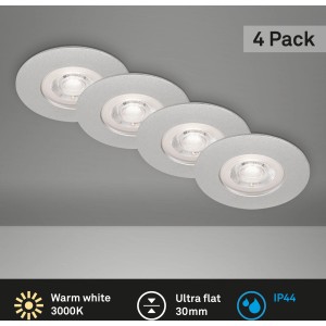 Vierer-Set Brilo LED-Einbauleuchten Kulana, chrom matt, 4,9W, warmweiß, für Bad geeignet.