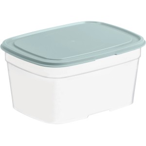 Bio Frischhaltedose 0,8 l aus Zuckerrohr mit hellblauem Deckel, geeignet für Mikrowelle, Spülmaschine und Gefrierschrank.