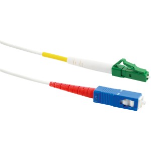 Schwaiger Glasfaserkabel 9m mit LC/APC- und SC/UPC-Steckern für schnelle Netzwerkverbindungen.