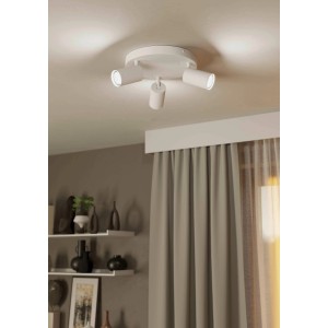 Weiße Eglo LED-Spotleuchte Telimbela-Z, 3-flammig, rund. Connect Zigbee Leuchte für Smart Home.
