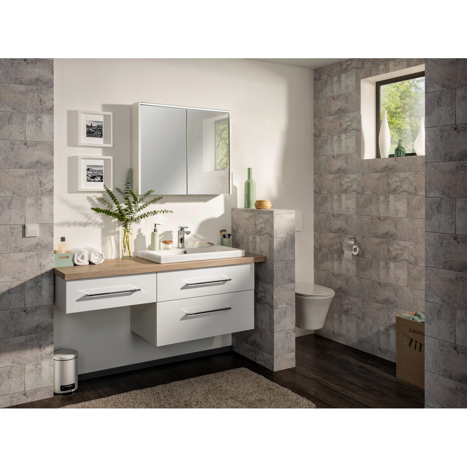 Fackelmann Waschbeckenunterschrank HYPE 3.0, weiß matt, 80 cm, mit zwei Schubladen im Badezimmer.