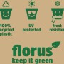 Symbole für recycelten Kunststoff, UV-Schutz und Frostbeständigkeit der Elho Blumenbrücke.