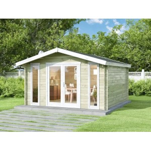 Imprägniertes Alpholz Gartenhaus Mirko mit Satteldach, 380x274 cm. Holz-Gartenhaus mit Doppeltür und Fenstern.