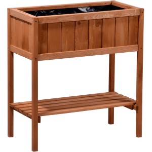Braunes Dobar Hochbeet aus Holz mit Ablagefläche, 76x40x80 cm. Ideal für Garten und Terrasse.