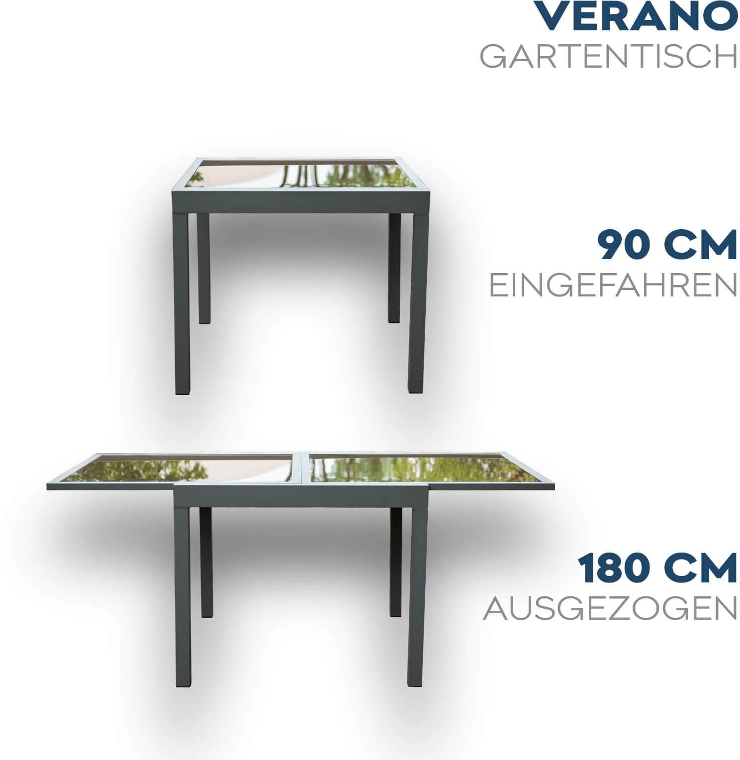 Home Deluxe Gartentisch Verano Ausziehbar 75 cm x 180 cm/90 cm x 90 cm