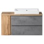 Held Möbel Waschtisch Ancona 105 cm in Betongrau und Wotaneiche mit Keramikbecken rechts.