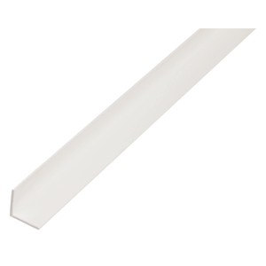 Weißes, gleichschenkliges Winkelprofil aus Kunststoff, 15x15x1000 mm.