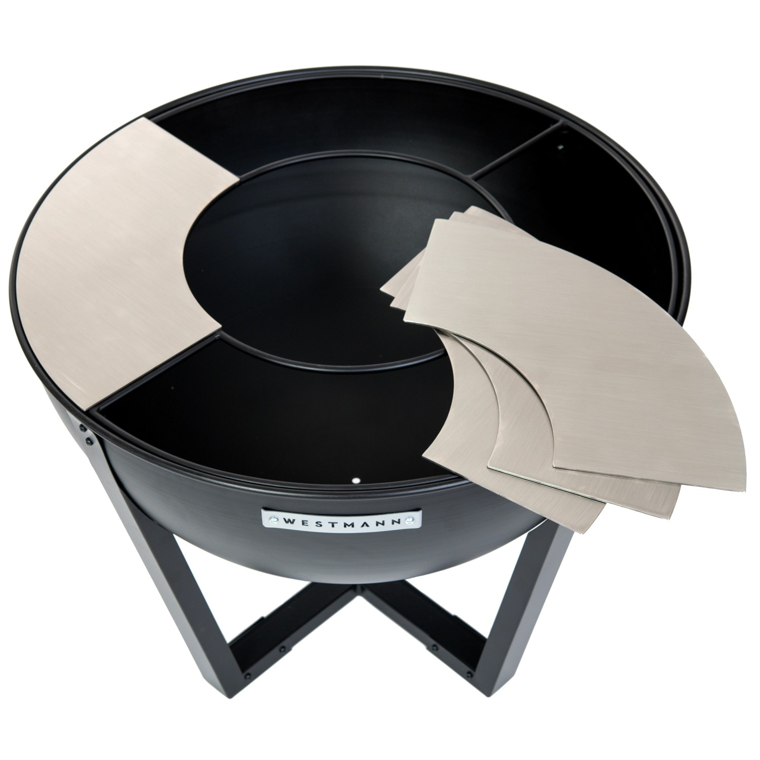 Westmann Premium Grill Feuerstelle, Ø 81cm, schwarz, mit Edelstahl Grillplatten.