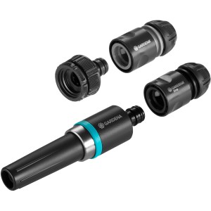 Gardena EcoLine Grundausstattung: Reinigungsspritze, Hahnverbinder, Adapter und Schlauchverbinder.