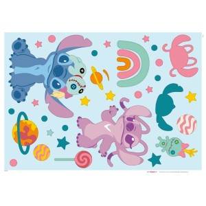 Komar Deko-Sticker Stitch World mit Stitch, Angel, Sternen und Planeten für die Wanddekoration.