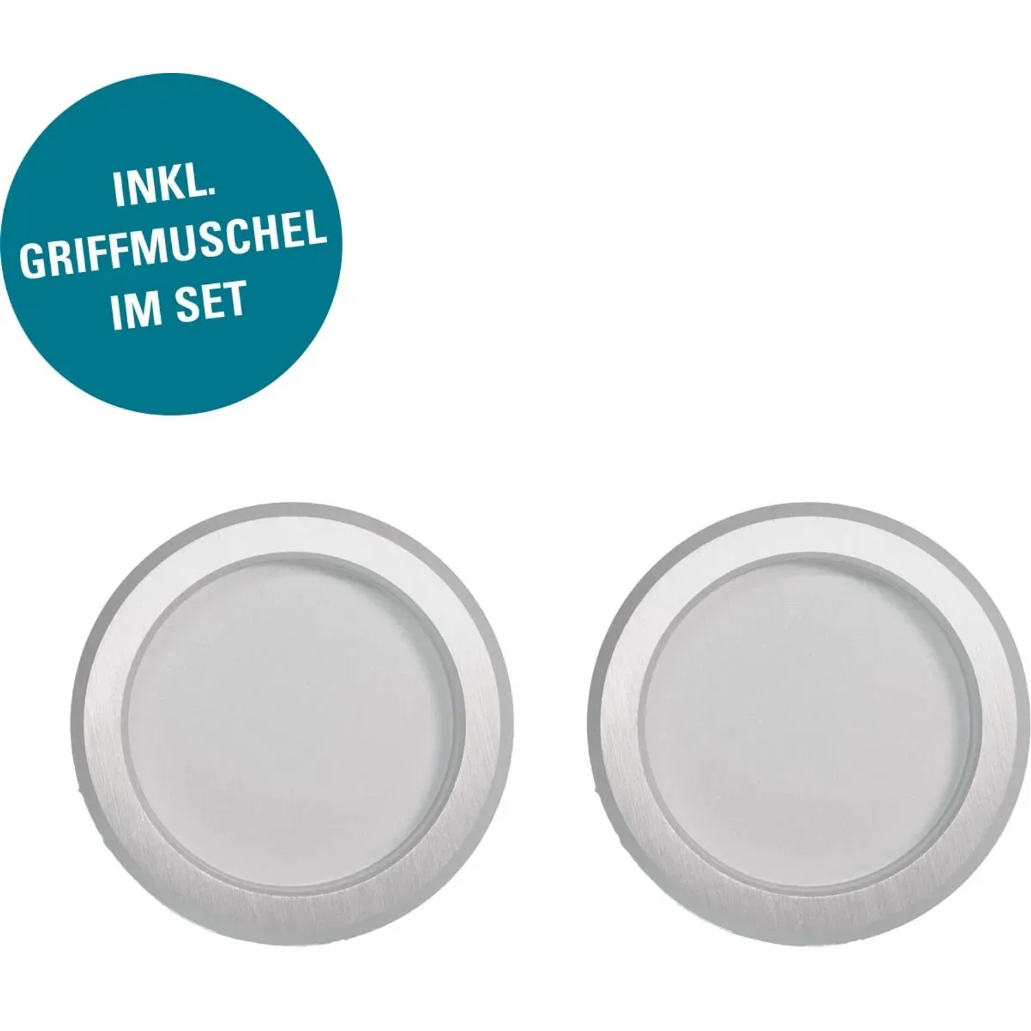 Zwei runde Griffmuscheln für Novadoors Schiebetür-Set Ontario Bianco.