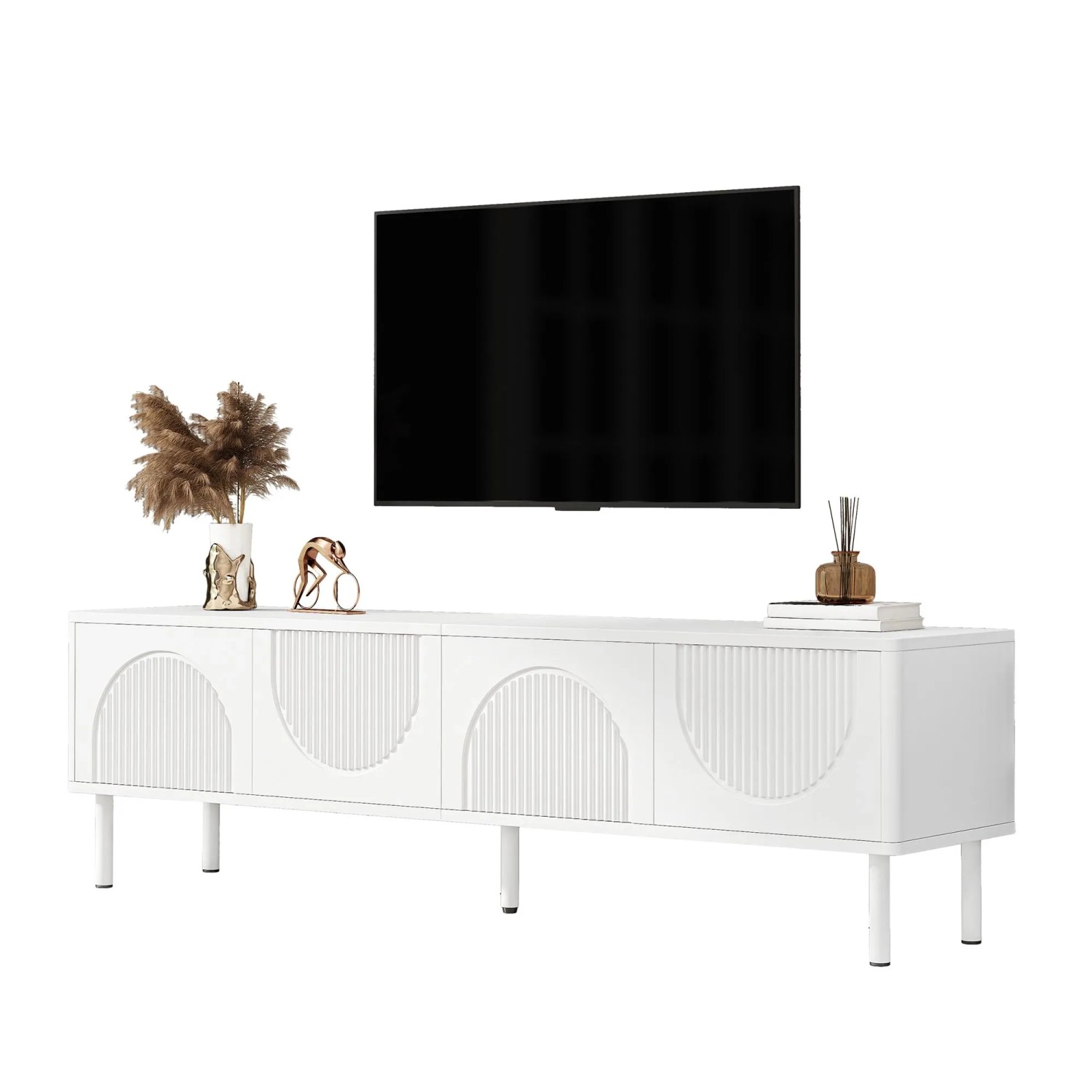 okwish TV Schrank mit Stauraum Kabelmanagement Minimalistisch 180x40x52cm Weiß_9