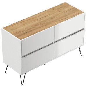 Posseik Sideboard Industrial E, weiß mit Eiche Top, 4 Schubladen, 120 cm breit.
