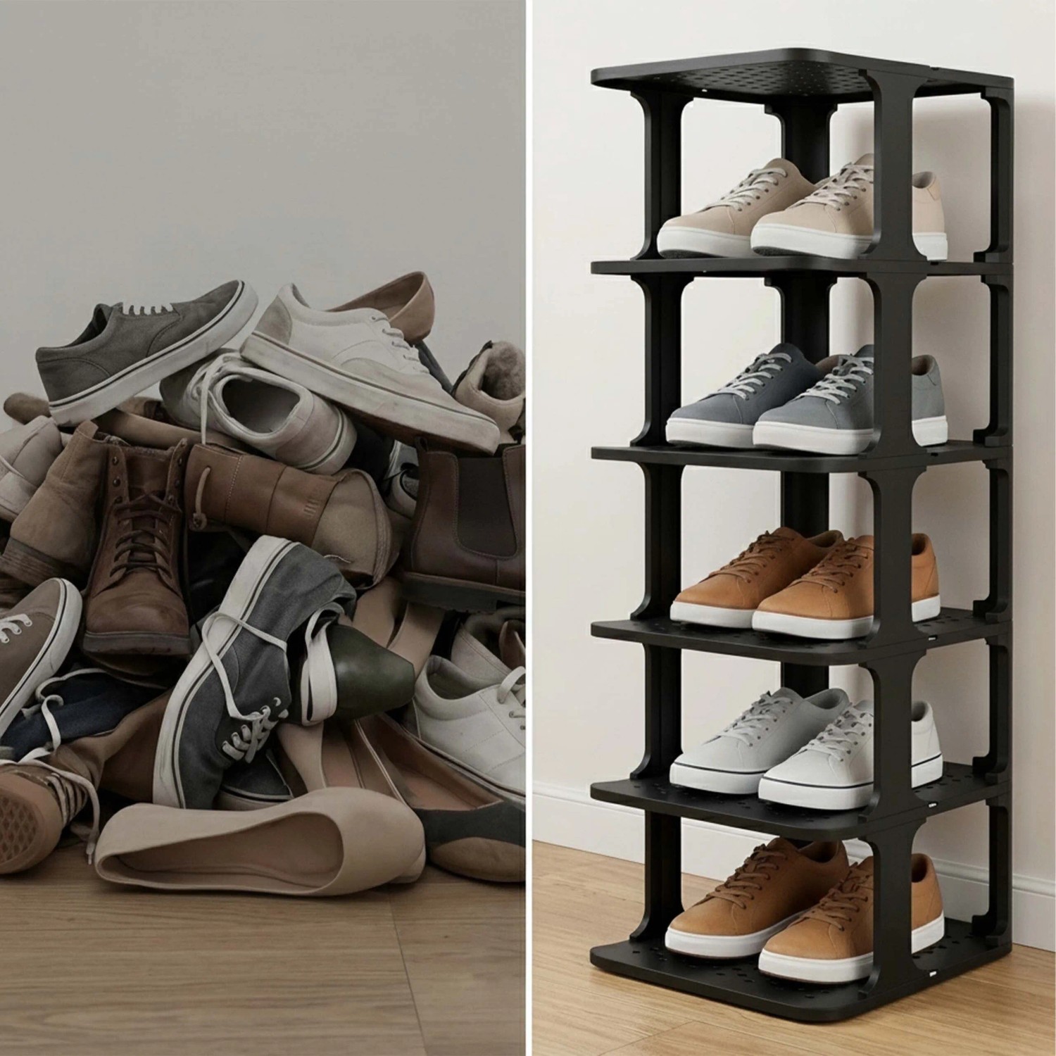 Relaxdays Schuhregal Kunststoff Schwarz Stapelbar Erweiterbar 6er-Pack 91 cm x 26,5 cm x 30,5 cm 1,3 kg kaufen bei OBI