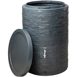 Garantia Regenspeicher Muro 260 l in Grau mit Steinoptik und abnehmbarem Deckel.