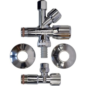 Schell Kombieckventil Set mit Comfort-Griff, Rosette und Anschluss für Einlocharmaturen.