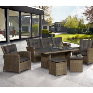 Lounge-Set mit Esstisch Vermont 6-teilig Polyrattan Forest Jungle