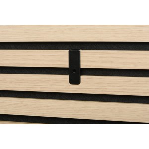 Denpanels Klammer (2 Stk.) in Schwarz an einer Akustikpaneelwand befestigt.