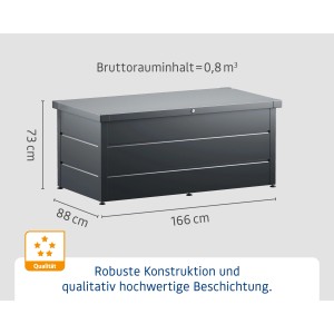 EcoStar Gartenbox Elegant, anthrazitgrau, 166x88x73 cm. Aufbewahrungsbox für Garten, Terrasse & Balkon.
