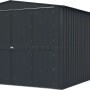 Globel Gerätehaus Parker 1015 in Anthrazit, großes Metall-Gartenhaus mit Doppeltür und Satteldach.