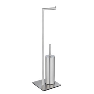 WENKO Stand WC-Garnitur Recco aus satiniertem Edelstahl mit WC-Bürste und Toilettenpapierhalter.