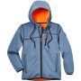 Taubenblaue Active Kinder Fleecejacke mit orangefarbener Innenseite und Kapuze, Größe 122-128.