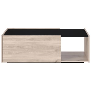 Moderner Couchtisch Germania in Eiche und Schwarz, 112x37x53 cm, mit Klappen und offenem Fach.