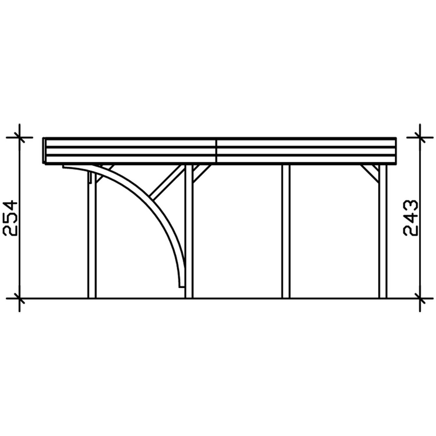 Technische Zeichnung: Skan Holz Flachdach-Doppelcarport Friesland Set 7 mit Maßangaben.