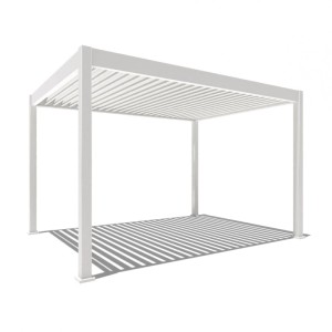 Weißer Weide Deluxe Aluminium Pavillon 3x4m mit elektrisch verstellbarem Lamellendach als Terrassenüberdachung.