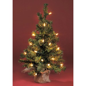 Künstlicher Weihnachtsbaum, 45 cm, mit Beleuchtung im Jutesack für Tischdeko.