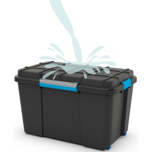 Schwarze Aufbewahrungsbox Scuba XL mit Rollen und wasserdichtem Deckel.
