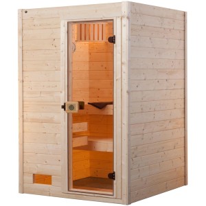 Weka Massivholzsauna Valida mit Glastür und 4,5 kW Ofen Sparset.