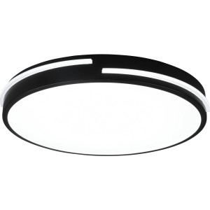 Moderne, runde Trio LED-Deckenleuchte Tacoma, 24W, in Schwarz matt mit weißen Akzenten.