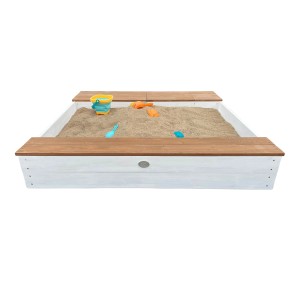 Axi Sandkasten Evy mit Becken und Stauraum, weiß-braun, inklusive Spielzeug.