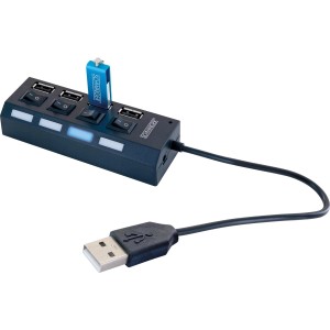 Schwaiger® USB 2.0 HUB 4 fach Schwarz mit Schalter und Status LED