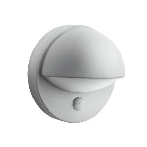 Graue Philips MyGarden June LED-Außenwandleuchte mit Bewegungssensor, 19,5x19,5x13,5 cm.