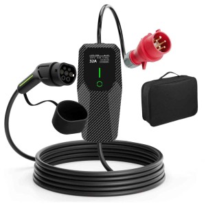 Junsun 22kW 3-Phasen EV Ladegerät mit 5m Kabel, CEE 32A Stecker, Typ 2 Anschluss und Tragetasche.