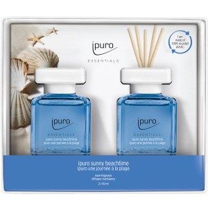 Ipuro Raumduft Essentials Sunny Beachtime Set mit 2 Duftflakons und Holzstäbchen.
