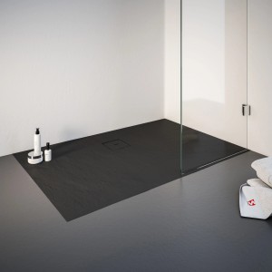 Rechteckige Schulte Duschwanne ExpressPlus, 140x100 cm, Anthrazit, Steinoptik. Bodenebene Installation.