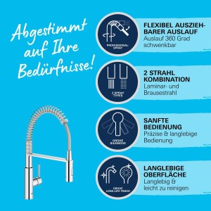 Grohe QuickFix Spültischbatterie Get Chrom mit ausziehbarer Brause und zwei Strahlarten.