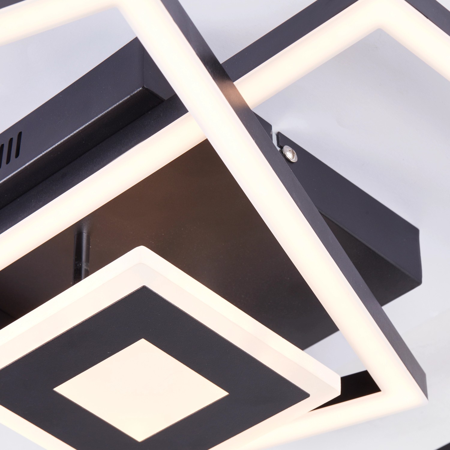 Moderne, schwarze LED-Deckenleuchte Lenora, 40x40 cm, mit schwenkbaren Elementen für flexible Beleuchtung.