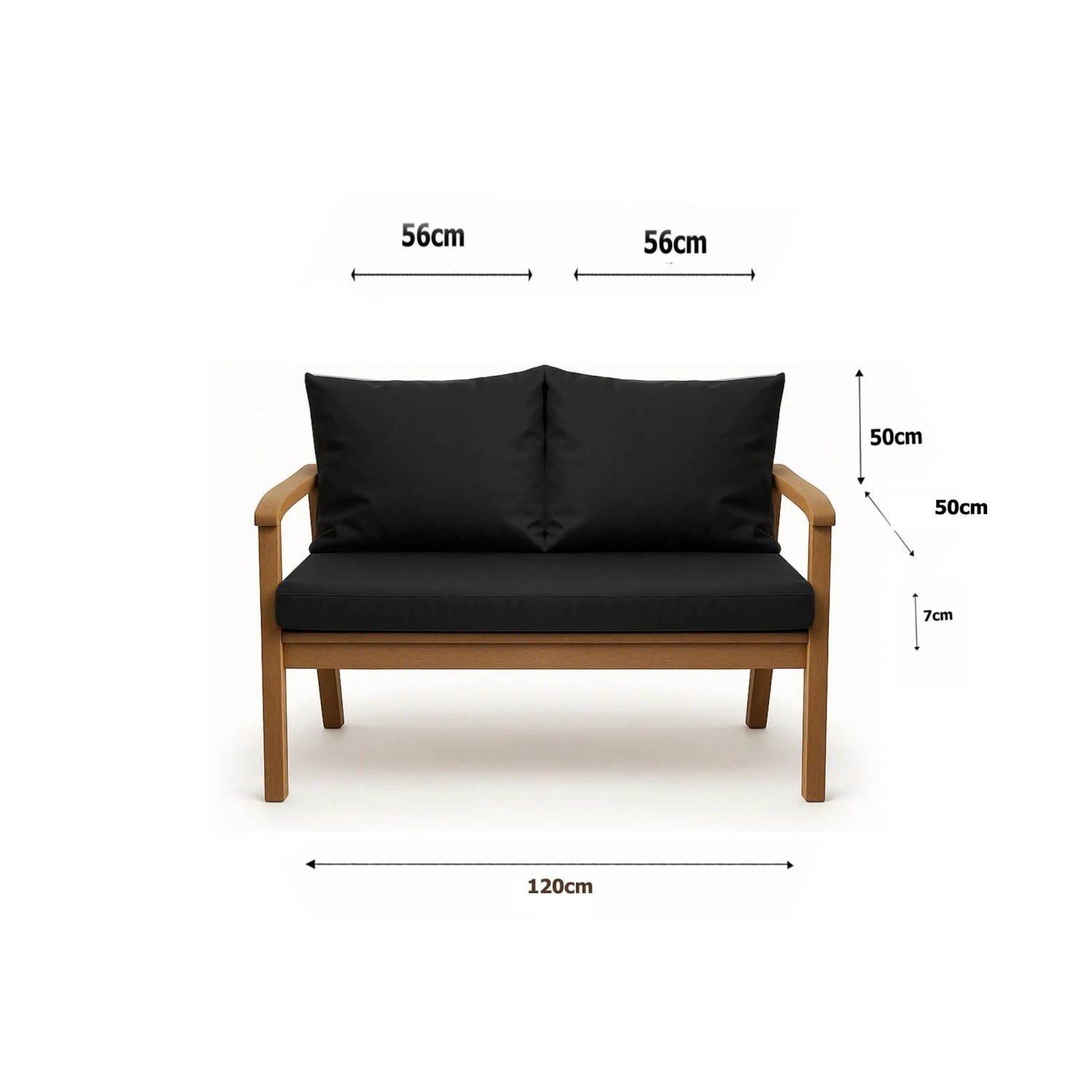 Schwarzes Setgarden Bankkissen-Set für 2-Sitzer Gartenbank, bestehend aus Sitz- und Rückenkissen.