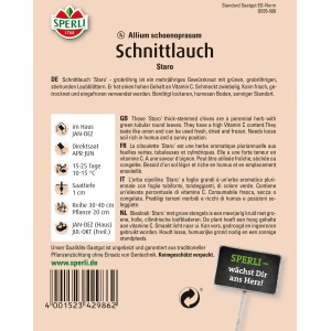 Sperli Schnittlauch Staro Saatband: Saatguttütchen mit Infos zu Aussaat und Ernte des vitaminreichen Küchenkrauts.